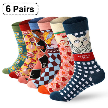 6pair/batch Fashion Cartoon cat Men Socks Soft Breathable Cotton Long socks Casual Socks Harajuku Happy Stockings Fun socks Gift男士袜子