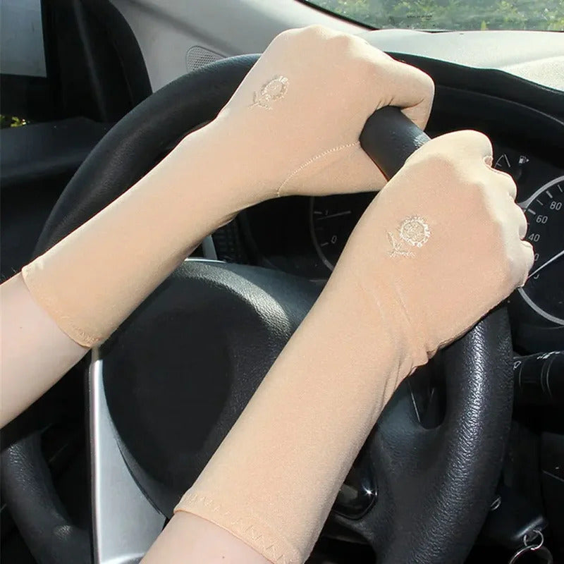 防晒手套女Sun-protective Sleeve Women Mid-long Sunscreen Gloves Summer Spring Lady Stretch Anti UV Slip Resistant Driving Glove Breathable
