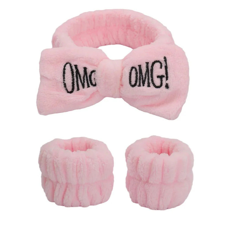 发饰3pcs/set Cute Soft Coral Fleece Wrist Washband Bow Headband For Women Girl Wash Face Bath Absorb Water Hairband Hair Accessories