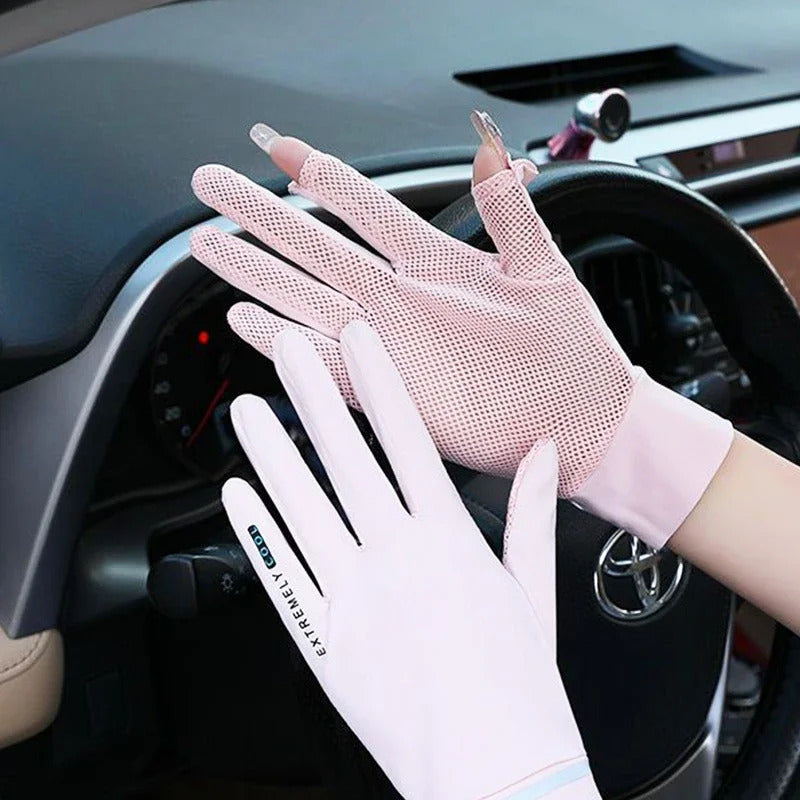 防晒手套女Anti-UV Summer Breathable Mesh Gloves Sunscreen Ice Silk Gloves for Car Motorcycle Bike Driving Sports Thin Gloves for Women Men
