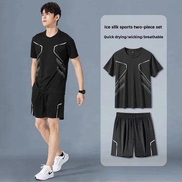 男士套装Men's Cross-Border Sports Suit Summer Running Short Sleeves Quick Dry Outdoor Casual Basketball Fitness Training Shorts Wholesal