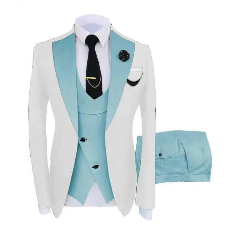 礼服男Formal Men Elegant Simple 3 Pieces Blazer Vest Pants Sets 1 Button Tuxedo Suits Slim Fit Tuxedo Suit  Fashion Wedding Party