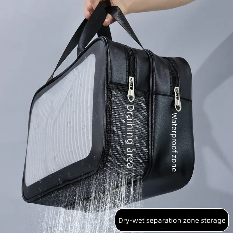 包包Dry-wet separation double transparent PU makeup bag portable washing bag cosmetic storage bag travel fitness swimming essentials