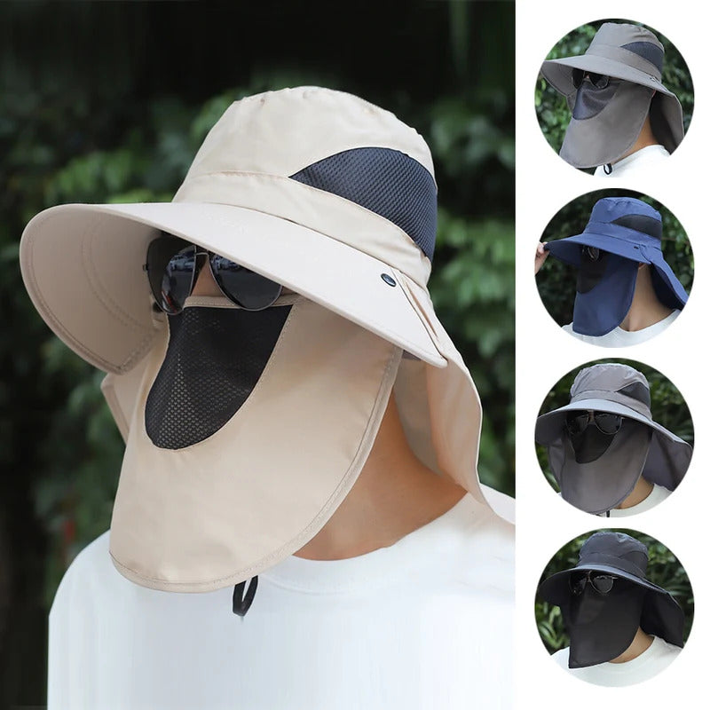 防晒帽男Summer Sun Protection Hat Outdoor Hunting Fishing Cap For Men Women Hiking Camping Visor Bucket Hat Neck Flap Fisherman Hat Hot