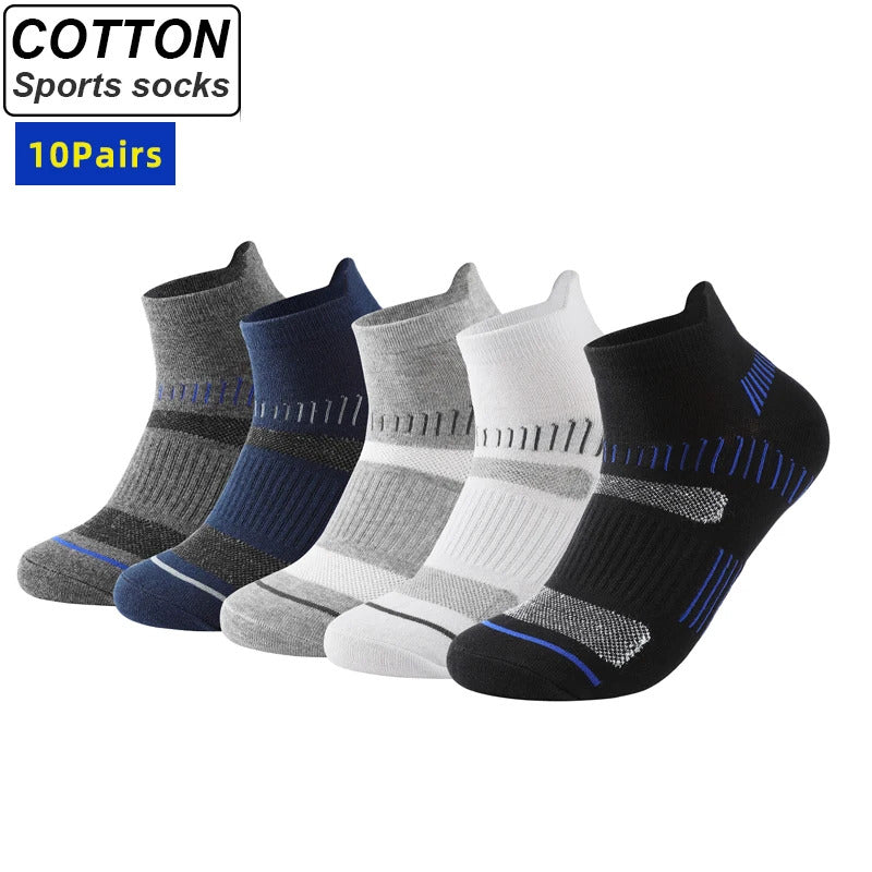Summer Men Ankle Socks10 Pair High Quality Cotton Athletic Cushioned Breathable Casual Sports Socks Male Short Socks Size 38-48男士袜子