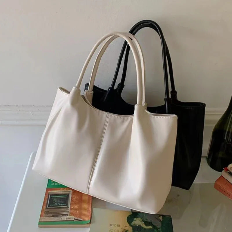 包包Simple White Shoulder Bag 2024 Women's PU Leather Soft Underarm Tote Bag School Large Capacity Bag Full Student Shopping Handbag