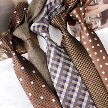 领带男Retro Leisure Men's Ties Coffee Brown Khaki Stripe Plaid Flower Tie Fit Gentleman Formal Business Necktie Father's Day Gift