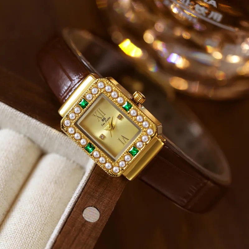 手表女UTHAI Women Watch Light Luxury Brand Business Niche Gemstone Pearl Belt Waterproof Ladies Fashion Quartz Wristwatches gift