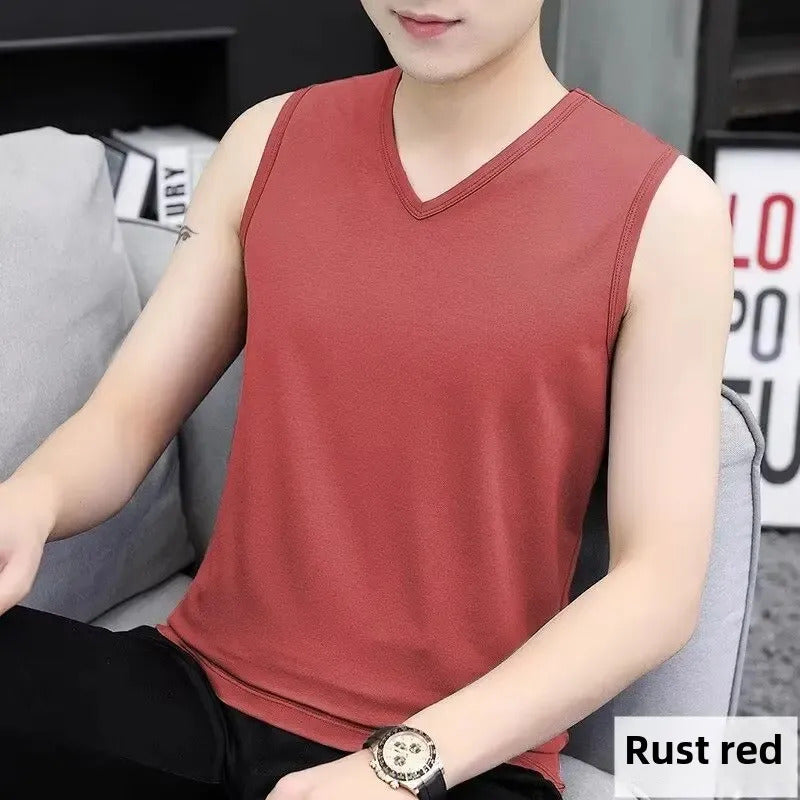 男士背心Teenage Solid Color Men's V-Neck Vest Summer Breathable Sports Fitness Tight Sleeveless T-Shirt Shoulder Vest Sweatshirt Wholesa