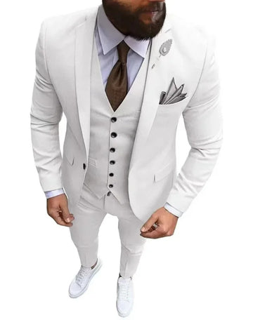 礼服男Men's Suit Slim Fit 3-Piece Set Single Button Formal Elegant Man Suit Wedding Groomsman Dance Tuxedo Jacket Pants Vest Set
