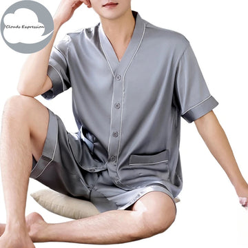 睡衣男Summer L-4XL Silver Kimono Pyjamas Faux Silk Men's Pajama Sets Satin Pajama Male Sleepwear Pajamas Nightwear Homewear Fashion