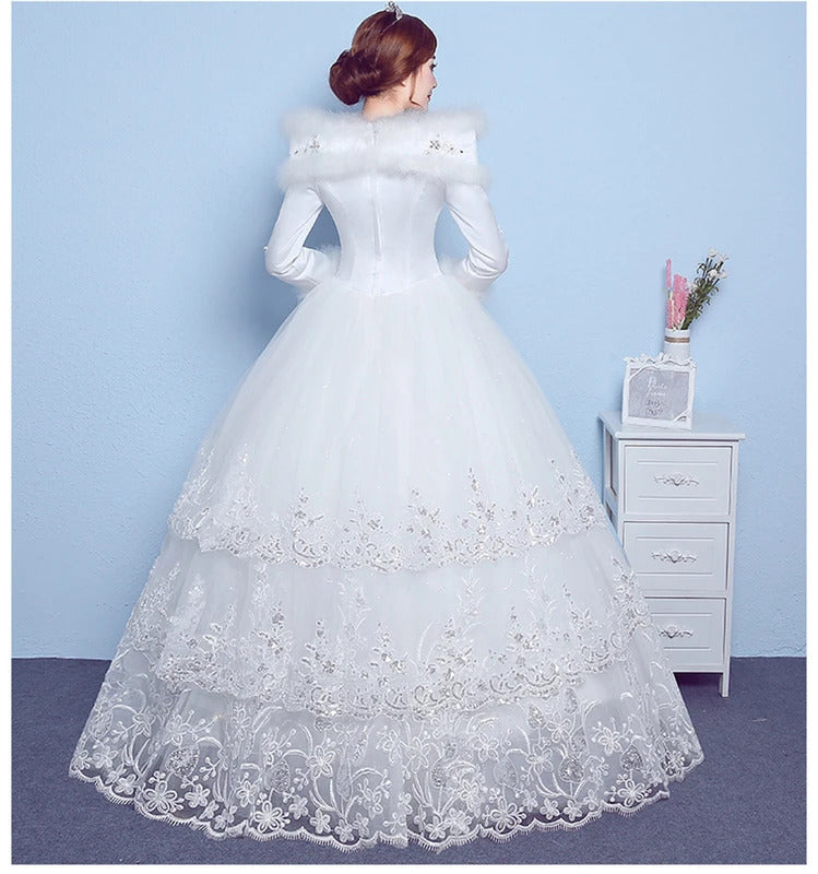 礼服女Winter Muslim Wedding Dresses 2023 New Long Sleeves White Organza Cheap Wedding Gowns vestido noiva