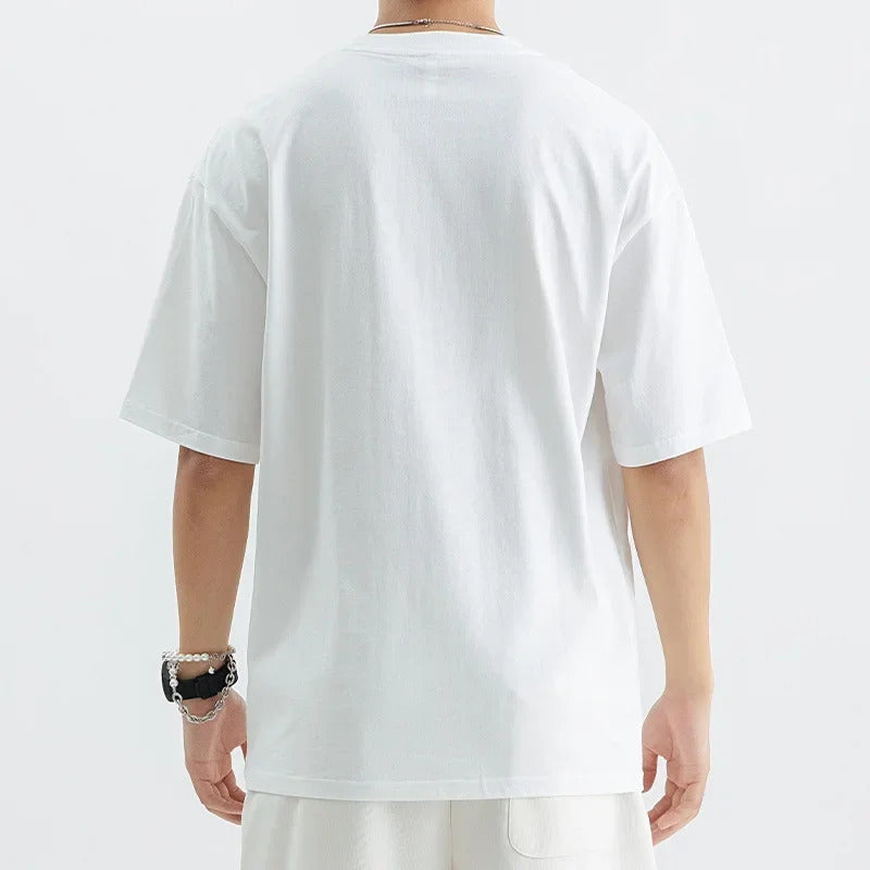 T恤男Men's Summer Loose-Fit Round Neck Cotton T-Shirt Casual Breathable Heavy Duty Trendy Brand Men's Bodysuit