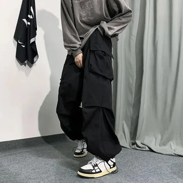 休闲裤男American Style High Street Design Sensibility Loose-Fit Casual Pants For Men Mid-Calf Length Wide Leg Pants