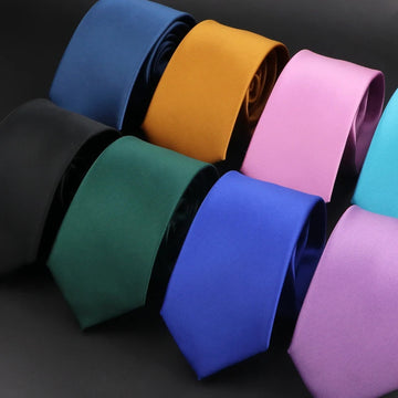 领带男Fashion 2 Sizes Solid Colorful 6cm 8cm Ties Narrow Silk Polyester Necktie Fit Wedding Grooms Office Business Daily Wear Cravat
