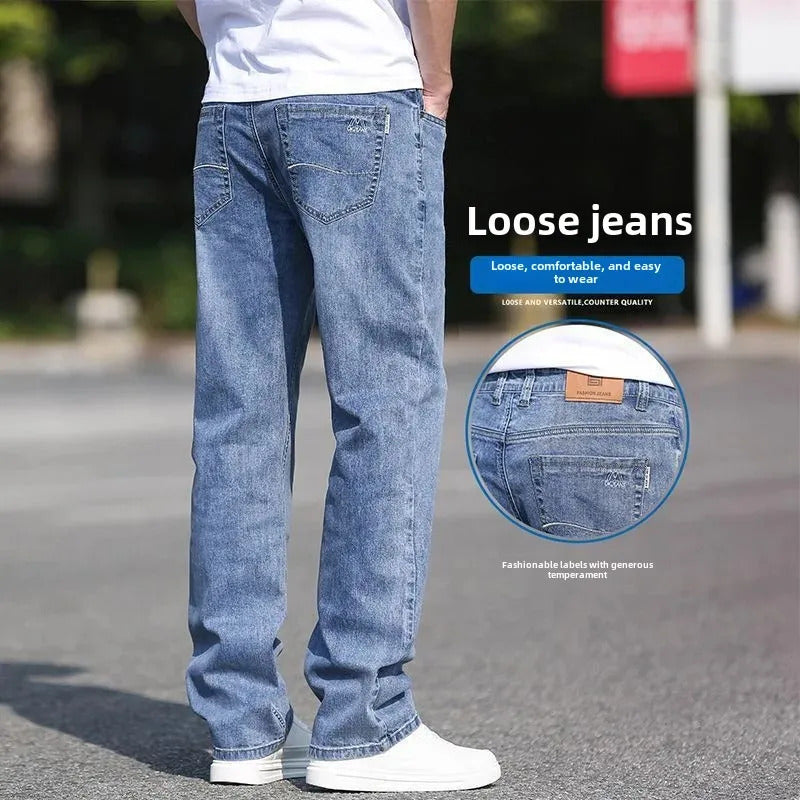 牛仔裤男Men's Fall Jeans Elastic Straight-Leg Loose-Fit Slims Smooths Your Silhouette Trendy Versatile Casual Long Pants