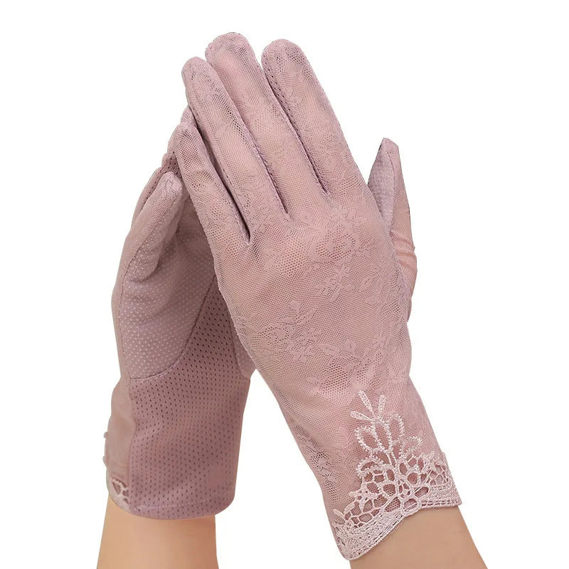 防晒手套女Sexy Summer Women UV Sunscreen Short Sun Female Gloves Fashion Ice Silk Lace Driving Of Thin Touch Screen Lady Gloves G02E
