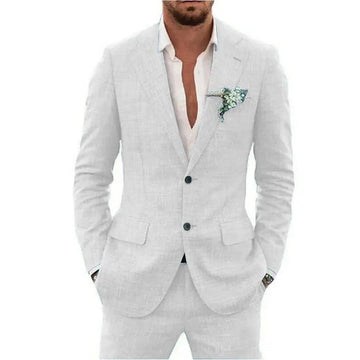 礼服男Summer Casual Linen Suit for Men 2 Pieces Blazer Pant Set Notched Lapel Slim Fit Wedding Suit Prom Suits Groom Tuxedo