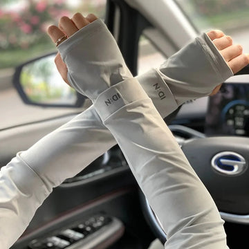 冰袖男Summer Ice Silk Sun Protection Sleeves Driving Gloves Long Fingerless Cool Arm Warmer Solid Color Outdoor Beach Arm Protection