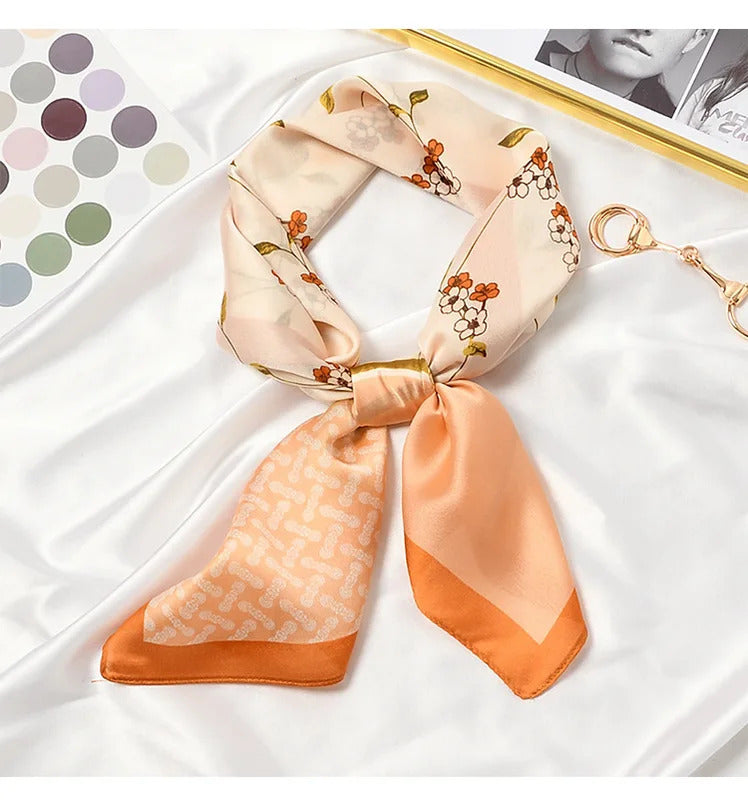 丝巾女70*70cm Sweet Florals Flowers Print Square Scarf Women Bandana Hairband Lady Head Wraps Female Shawl Fashion Neckerchief
