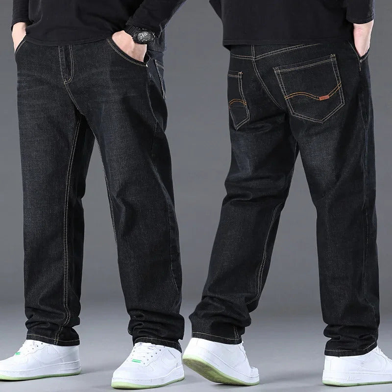 牛仔裤男2024 New Spring Plus Size Men's Jeans Loose Fit Mid Waist Stretch Long Pants Casual Style China Made