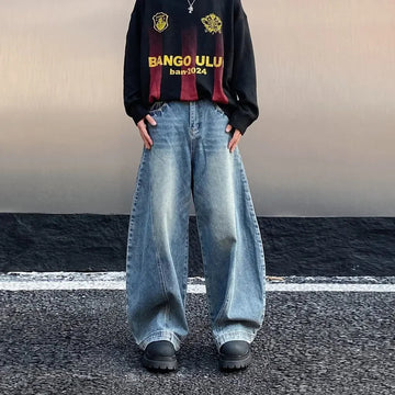 牛仔裤男Vintage American Style Men's Jeans Loose Fit Trendy Brand High Street Casual Pants Nichebell Bottoms Fashionable Male Denim