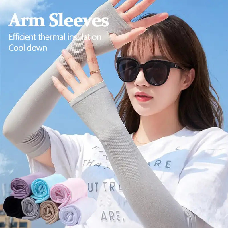 防晒冰袖女Ice Silk Long Gloves Sun UV Protection Hand Protector Cover Arm Sleeves Sunscreen Sleeves Outdoor Arm Warmer Half Finger Sleeves