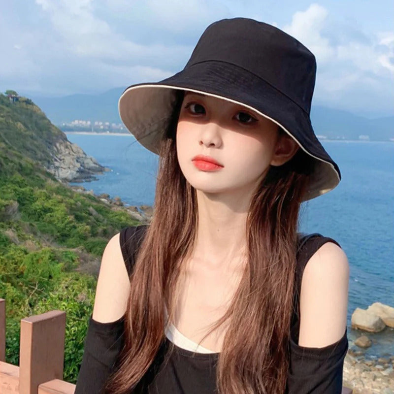 帽子女Wide Brim Women Double-sided Wear Bucket Hat Outdoor Foldable Sun Visor Panama Hats Girls Beach Travel Portable Fisherman Cap