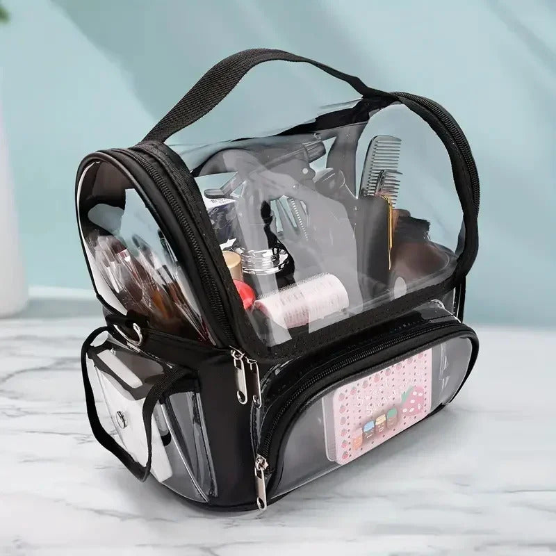 包包Makeup Brush Holder Backpack Makeup Artist Travel Case Clear Waterproof Cosmetic Organizer Bag with Adjustable Strap and Divider
