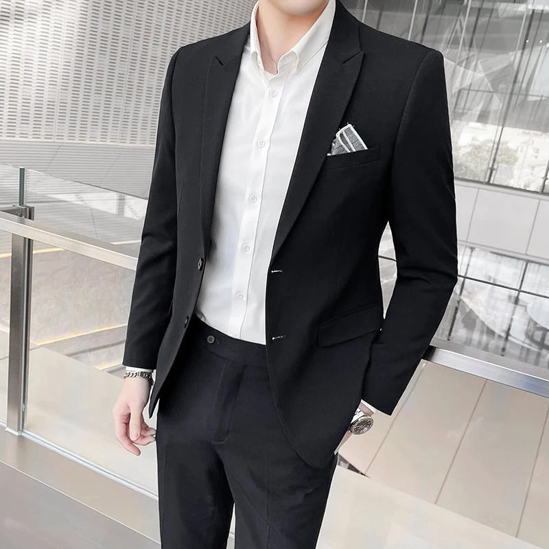 礼服男2023 High-end business suit (suit + vest + trousers) Fashion Korean version slim party wedding groom dress three-piece set M-4XL
