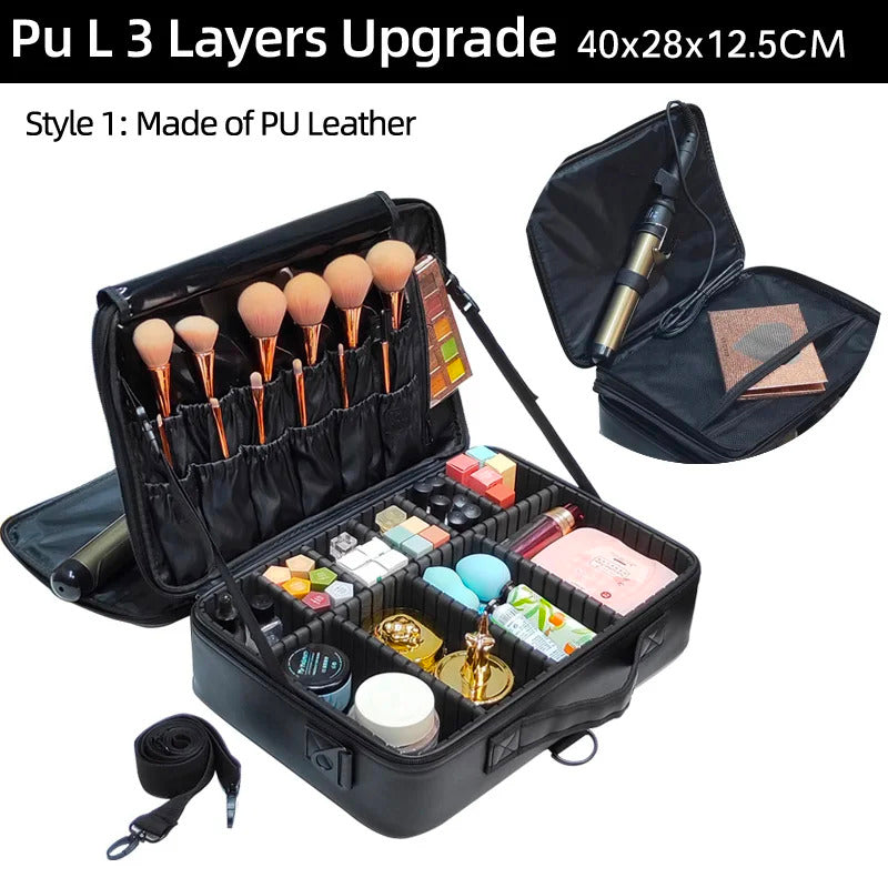 包包2022 New High Quality Professional Makeup  Case For Women With Compartments PU Leather Waterproof Travel Large Capacity Storage