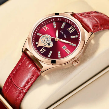 手表女UTHAI Women's Watch Elegant Light Luxury Red Leather Love Waterproof Calendar Ladies Fashion Quartz Watches Valentine's Day Gift