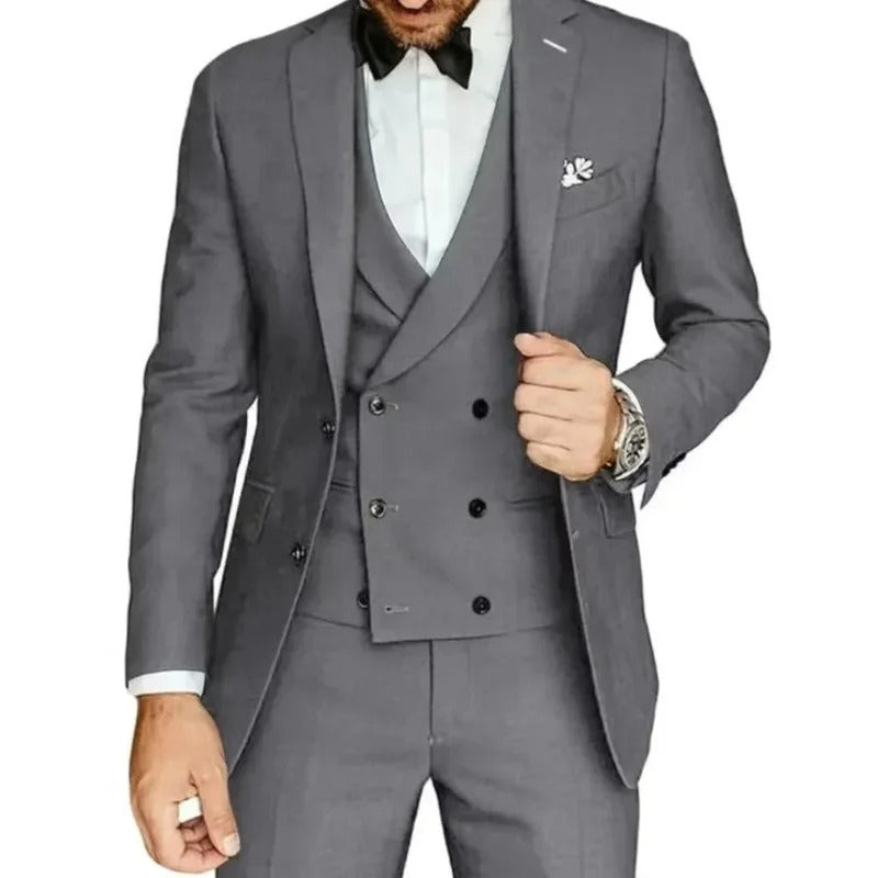 礼服男Formal Elegant Men Suit Slim Fit 3 Piece Suits For Wedding Double Breasted Notched lapel Men Suit Blazer Jacket Vest Pants Sets