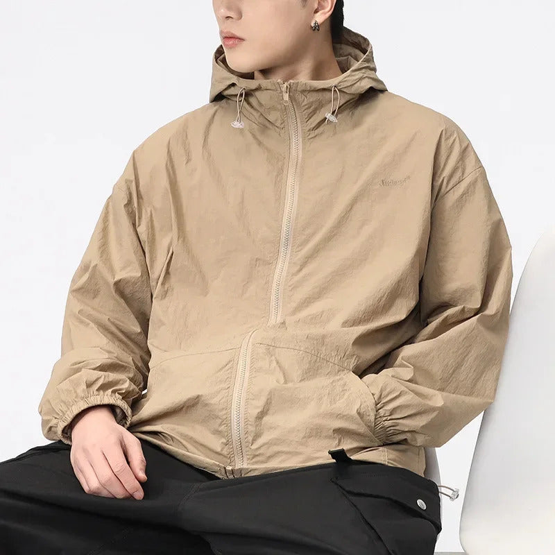 防晒衣男Thin Breathable Japanese Style Sunscreen Jacket For Men Anti-Uv Loose Fit Hooded Jacket Couple's Matching Skin Clothes Summer We