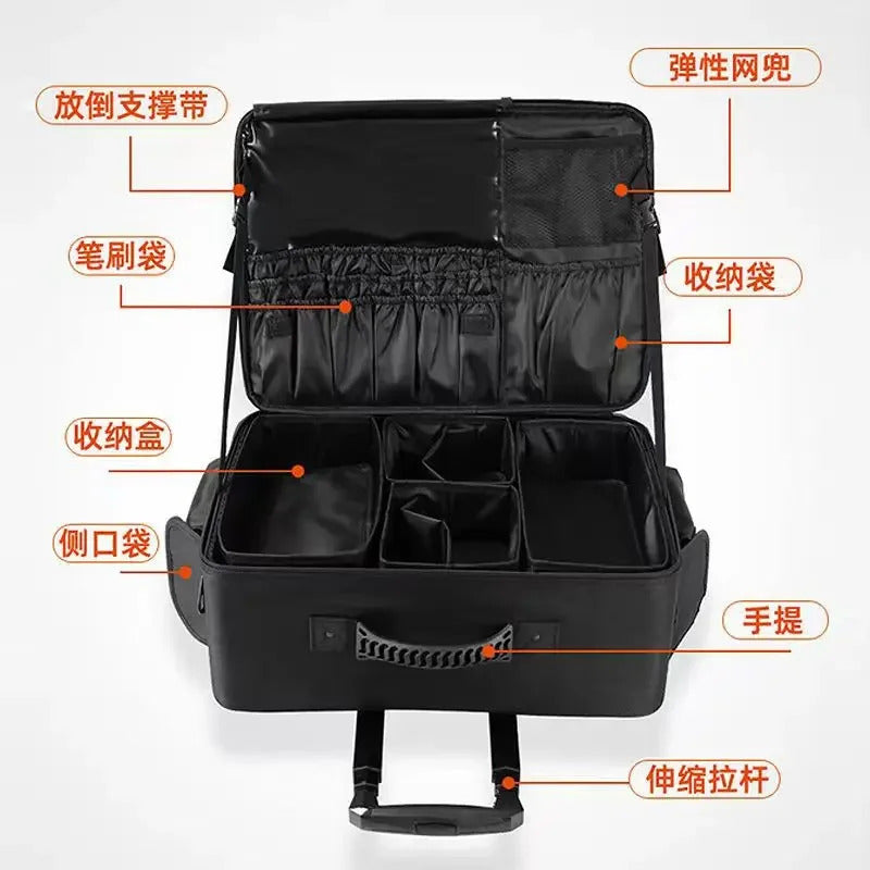 包包Professional Large Capacity Oxford Fabric Cosmetic Bag with Pull Rod for Beauty and Medical Makeup Kit
