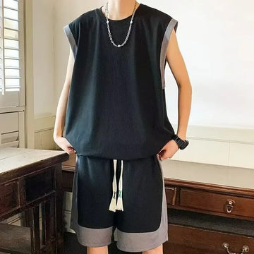 男士套装Trendy Men's Couple Suit Summer Casual Sporty Vest Shorts 2-piece Set Stylish Branded Men's Wear Accessories