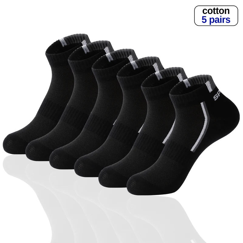 5Pair High Quality Men Ankle Socks Black Casual Sports Socks Men's Cotton Socks Summer Men Socks Thin Cut Short Sock   Size38-45男士袜子