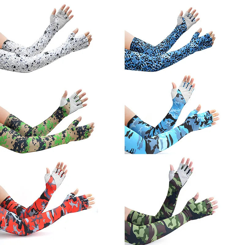 冰袖男Sun Protection Sleeves For Men Women Arm Half Fingers Cool Elastic Cycling Driving Anti-skid Fishing Ice Silk Oversleeve Gloves