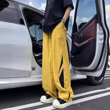 休闲裤男American Style Multi-pore Yellow Straight-leg Pants Men Autumn 2024 New Fast-dry Parachute Pants Loose Fit Bell Bottoms Casual