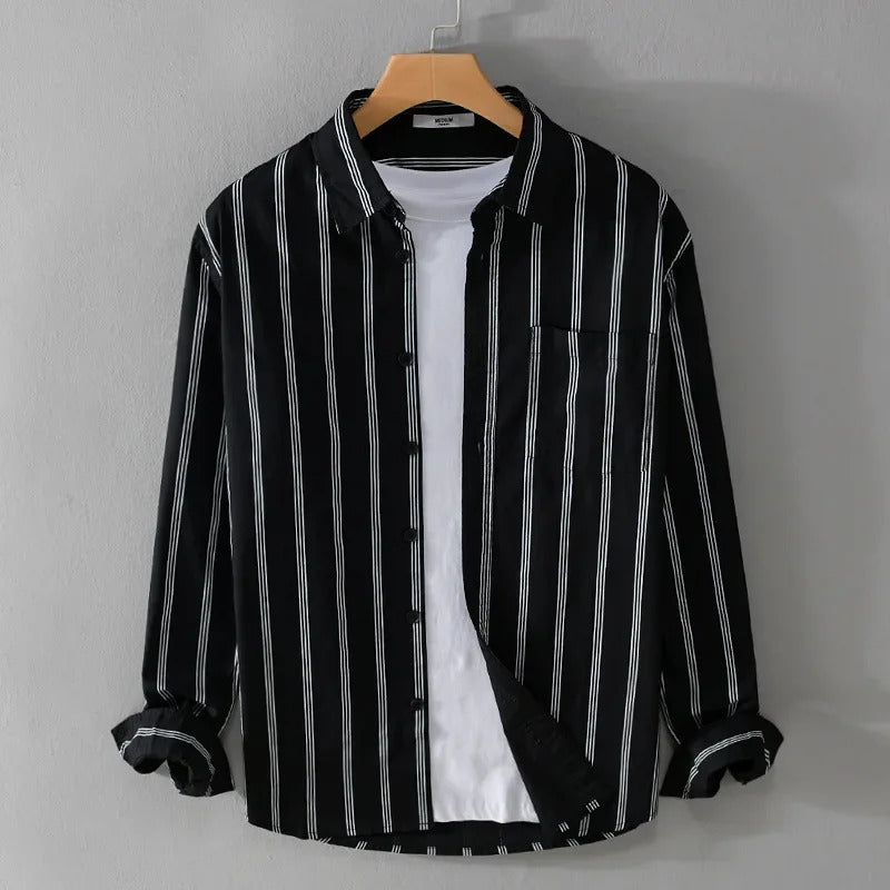 衬衫男Spring Autumn Men's Striped Long Sleeve Shirt Casual Loose Fit Business Youth Versatile Men's Underwear 9672
