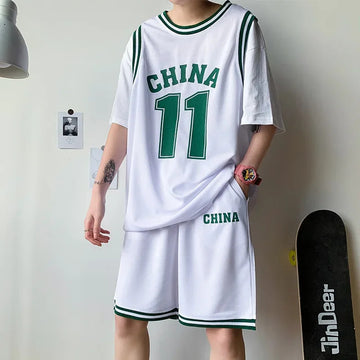 男士套装Summer Sport Set Men Women Couple Trendy Loose Basketball Clothes Short Sleeve Shorts Two-piece Work Clothes