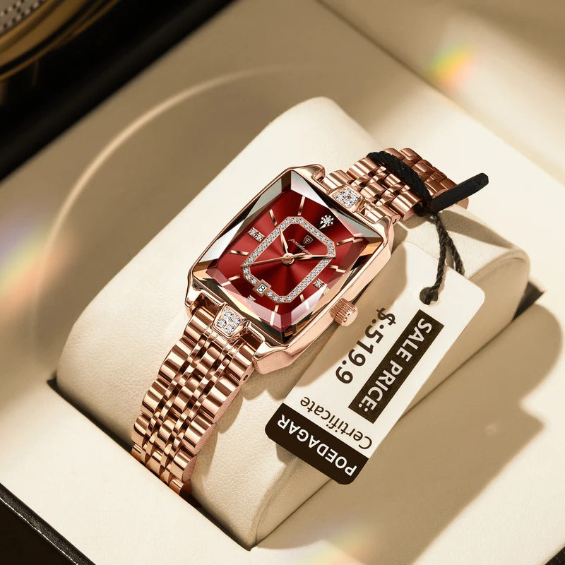 手表女POEDAGAR Top Elegant Women Wristwatch Waterproof Date Ladies Watch Stainless Steel Rectangle Quartz Women's Watches Female Reloj