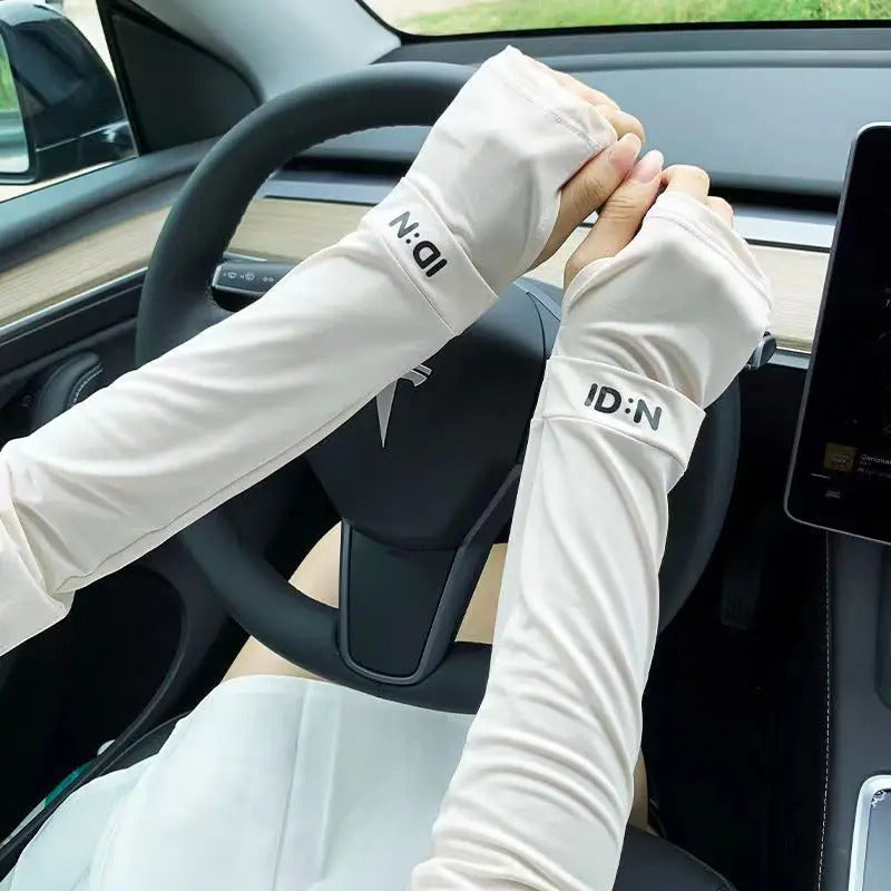 冰袖男UV Solar Arm Sleeves Summer Ice Silk Elastic Arm Cover Woman Men Cycling Fingerless Gloves Cool Muff Driving Anti-Sunburn Sleeve