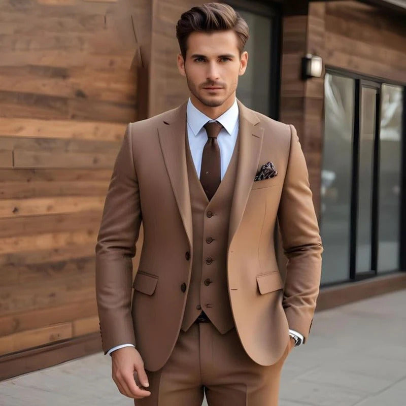 礼服男Fashion Elegant Men Suits Single Breasted Notch Lapel Slim Fit 3 Piece Jacket Pants Vest High Quality Wedding Groomsmen Blazer