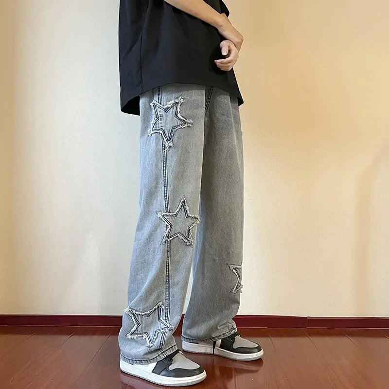 牛仔裤男Vibe American Style Men's Jeans Straight-Leg Loose-Fit Bell Bottoms Trendy Branded Casual Pants Summer High Street Style