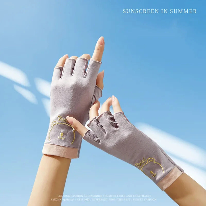防晒手套女UV Protection Summer Thin Half Finger Sunscreen Gloves Non Slip Breathable and UV Resistant Manicure Gloves for Cycling Outdoor