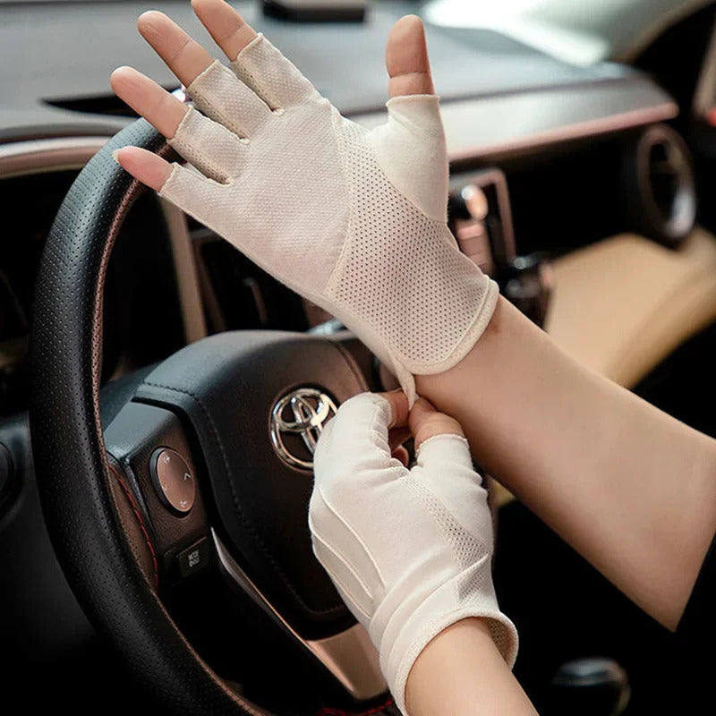 防晒手套女Sun protection Summer Ice Silk Half Finger Thin Outdoor Cycling Nonslip Breathable Fitness For Sports Sunscreen Driving Gloves