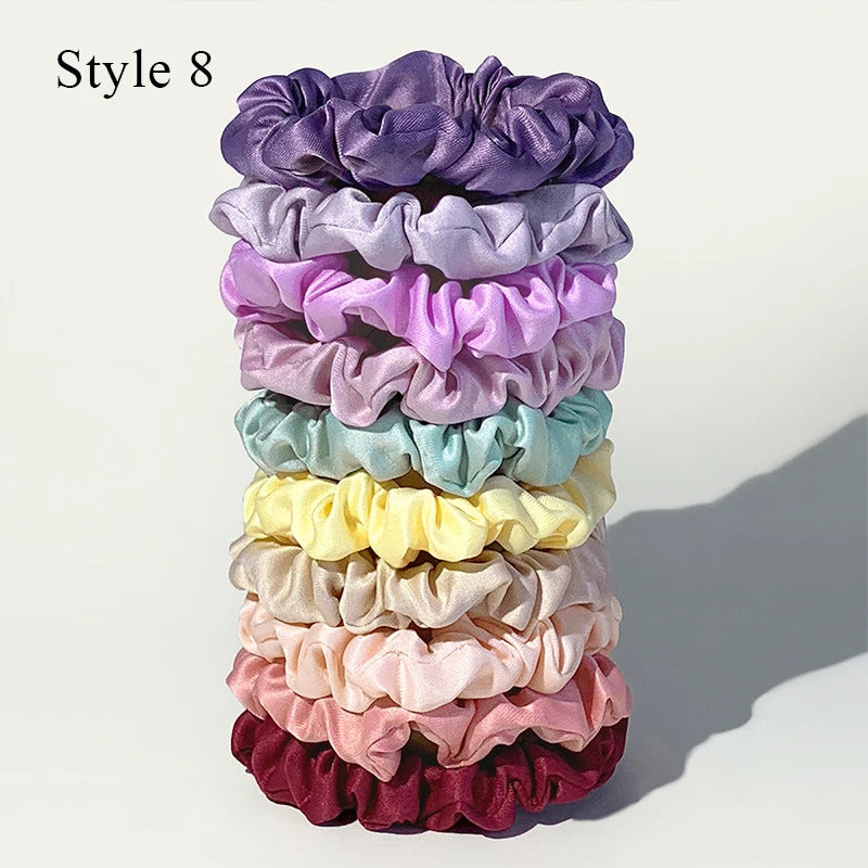 发饰10Pcs/pack Colorful Satin Silk Scrunchies Elastic Hair Bands Small Hair Rope Hair Accessories Ponytail Holder Fashion Headwear