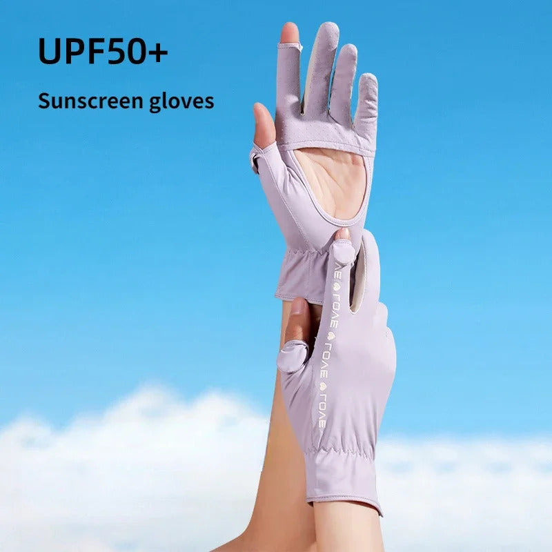 防晒手套女Sunscreen Gloves Summer Women Outdoor Fitness Ice Silk Gloves Hollowed Out Palm Breathable Elastic Touch Screen Cycling Gloves