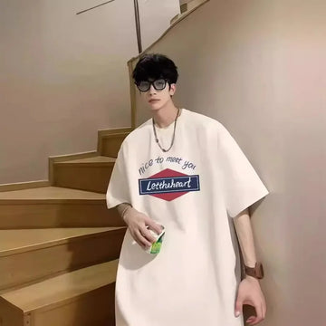 T恤男Men's Short Sleeve T-Shirt Pure Cotton Thick Summer Trendy Loose Fit 2024 New Couple's Clothing Youth Body Top